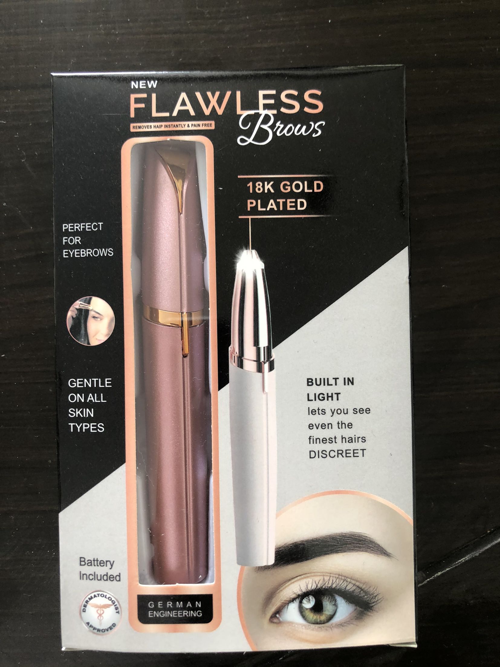 USB‑Rechargeable Eyebrow Trimmer – 18K Gold‑Plated Painless Precision Shaver with LED Light $14.99