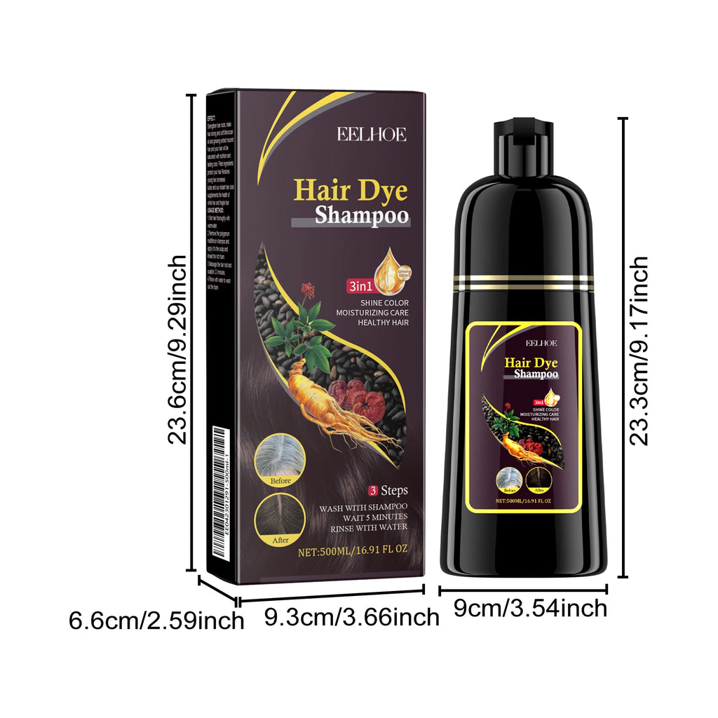 EELHOE Deep‑Nourishing Brown Hair Dye Shampoo – 500ml Gray Coverage & Scalp‑Health Formula  $27.99