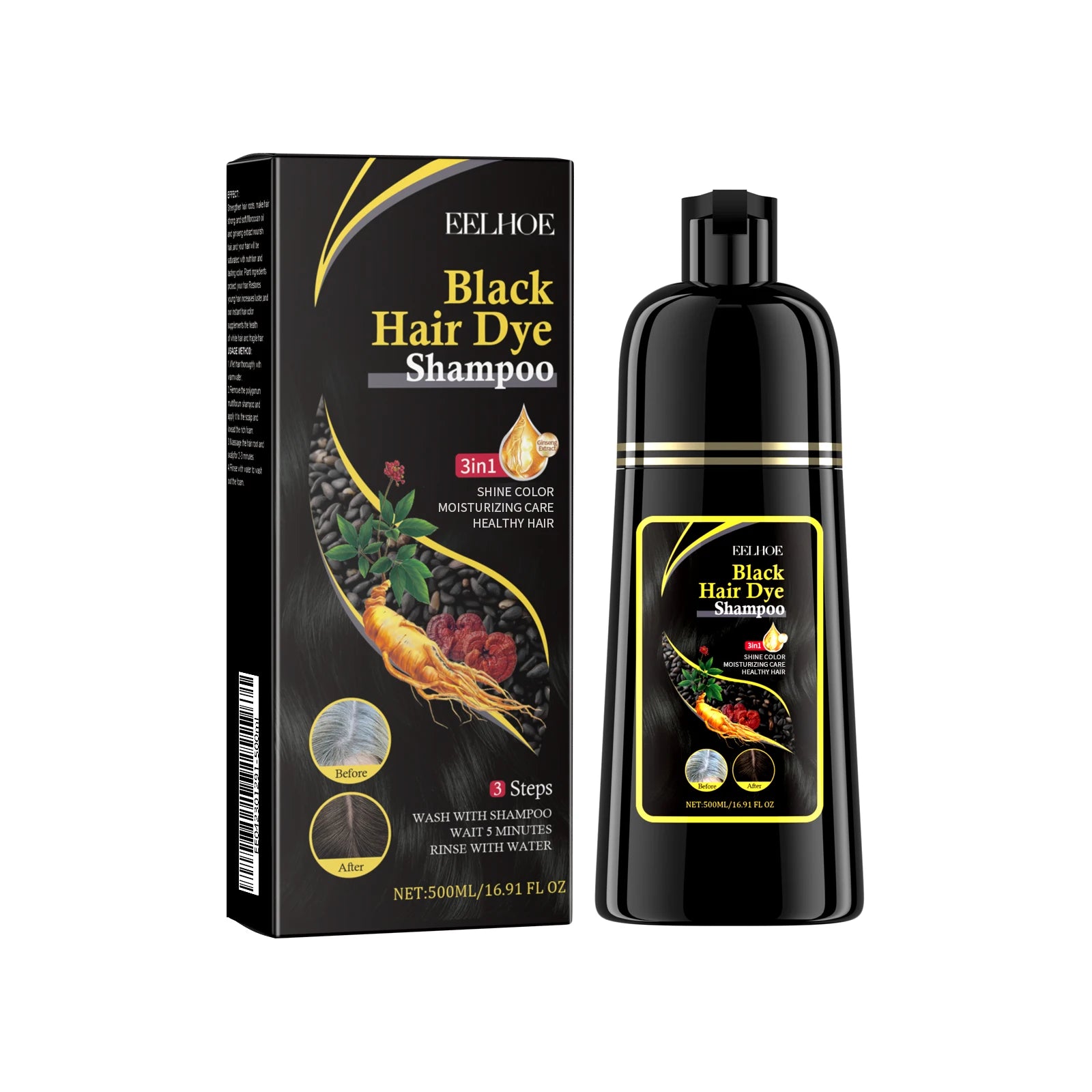 EELHOE Deep‑Nourishing Brown Hair Dye Shampoo – 500ml Gray Coverage & Scalp‑Health Formula  $27.99