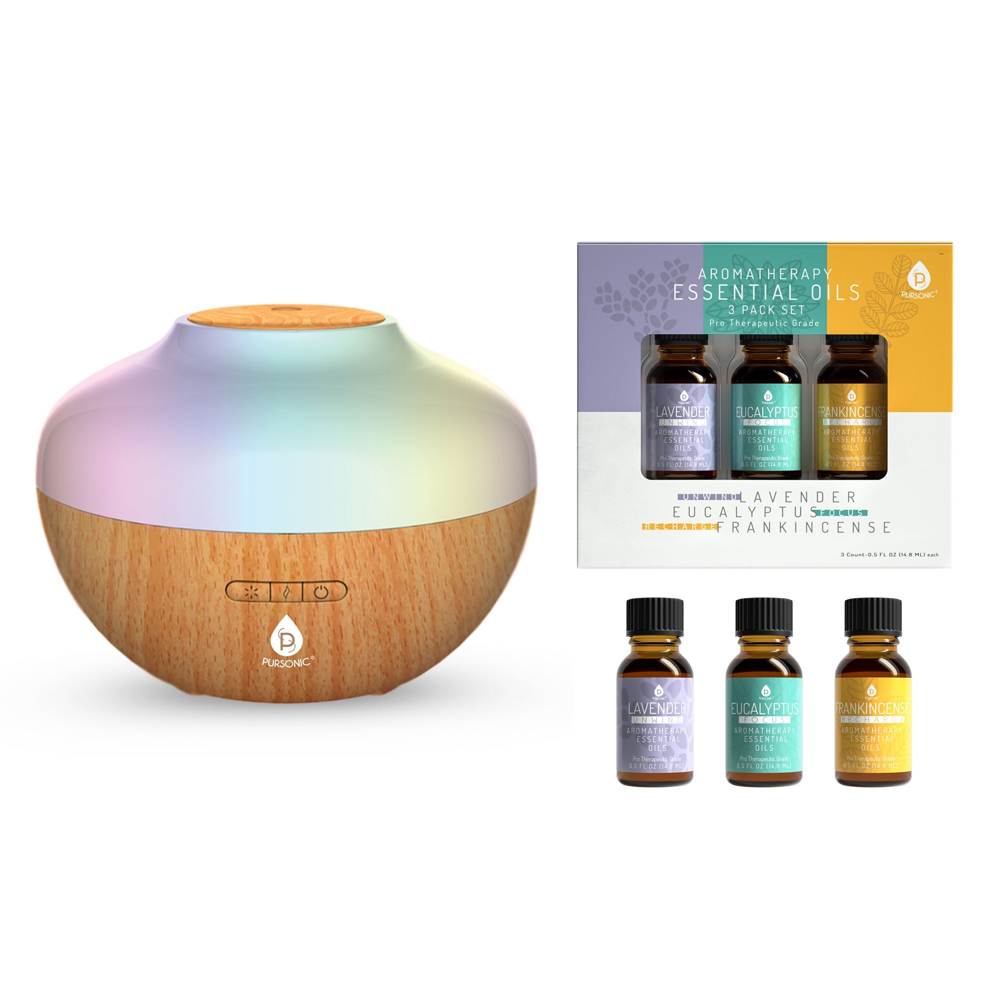 Ultrasonic Aromatherapy Diffuser – 300ml with 7 LED Lights & Top 3 Essential Oils $47.99