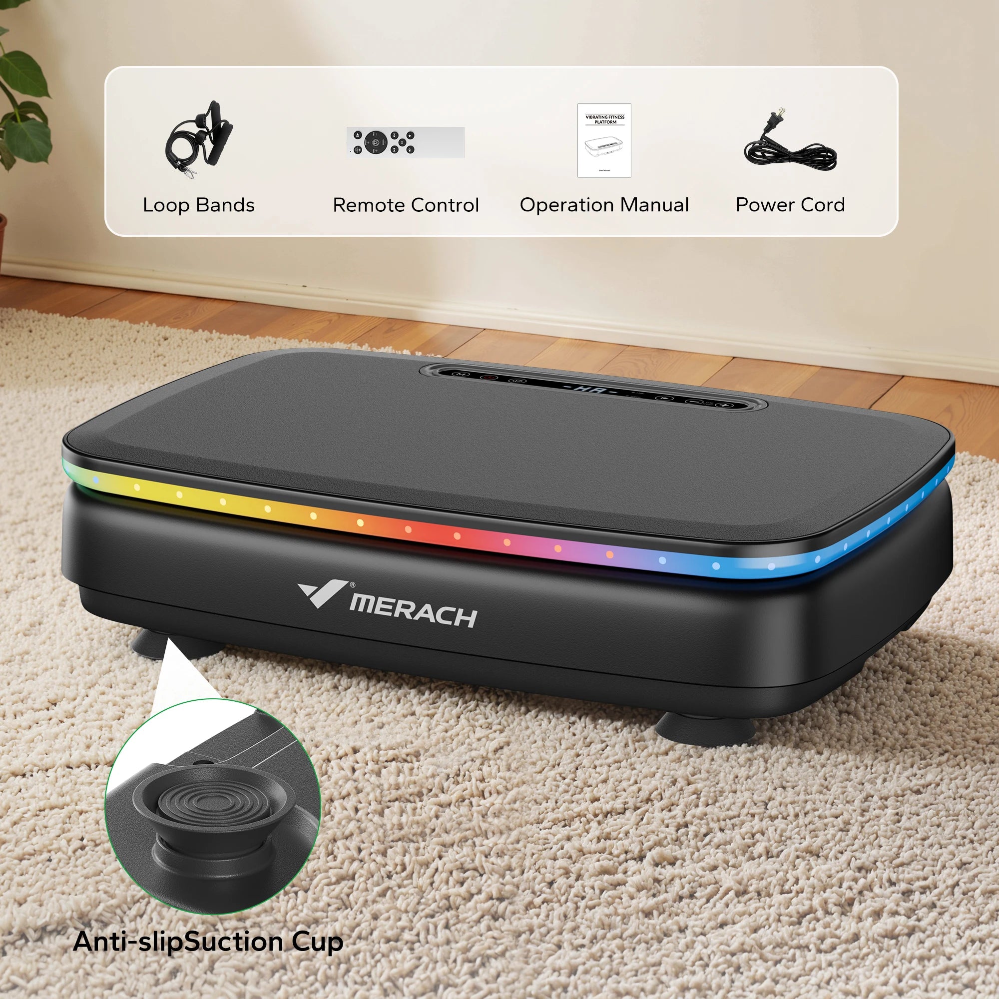 MERACH LED Vibration Plate Exercise Machine — Whole Body Workout Platform with Lymphatic Drainage, Bluetooth Music, 99 Speeds & 330lbs Capacity $159.99-$169.99