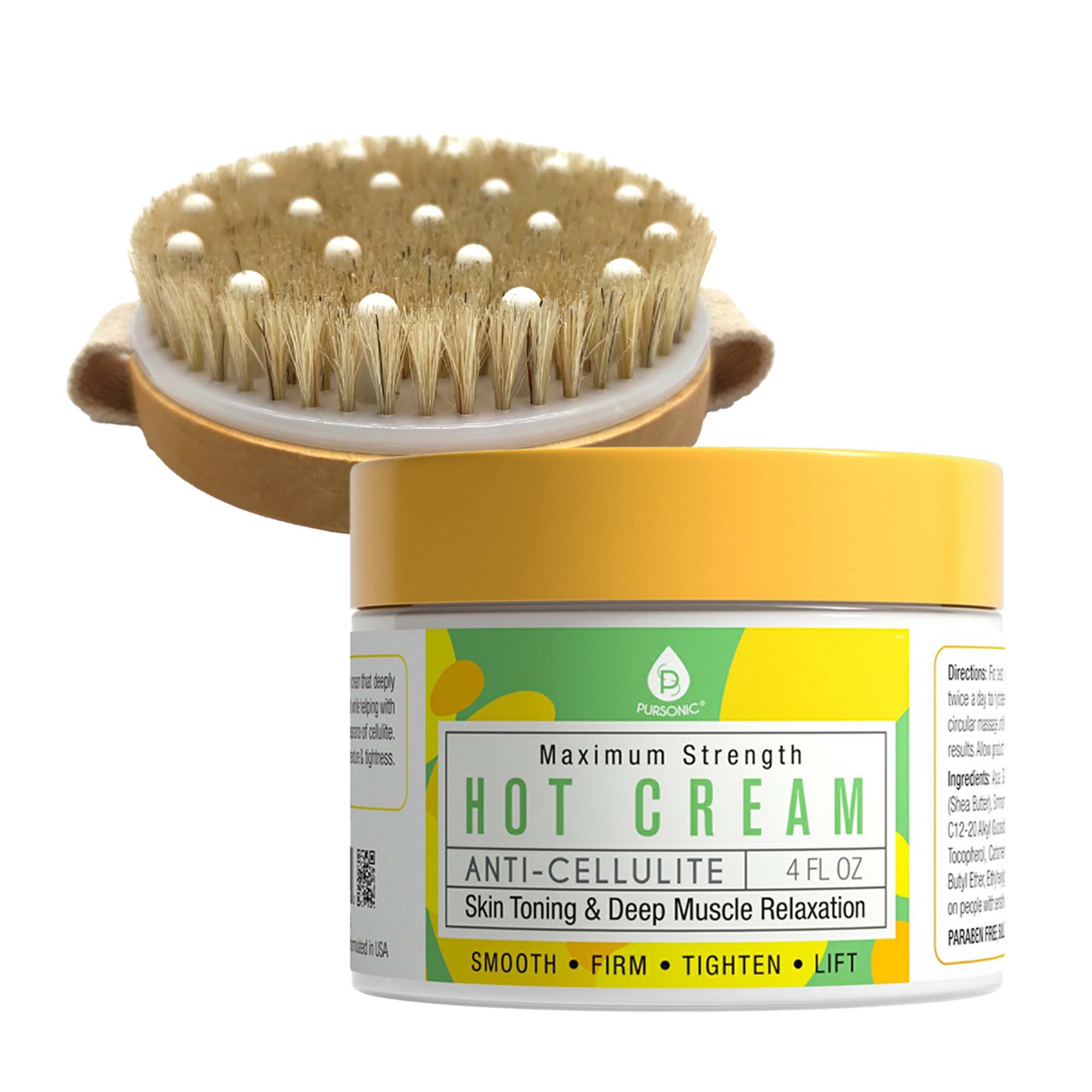Anti‑Cellulite Hot Cream Bundle – Muscle Relief Cream + Lotus Wood Bath Brush & Massager $24.99