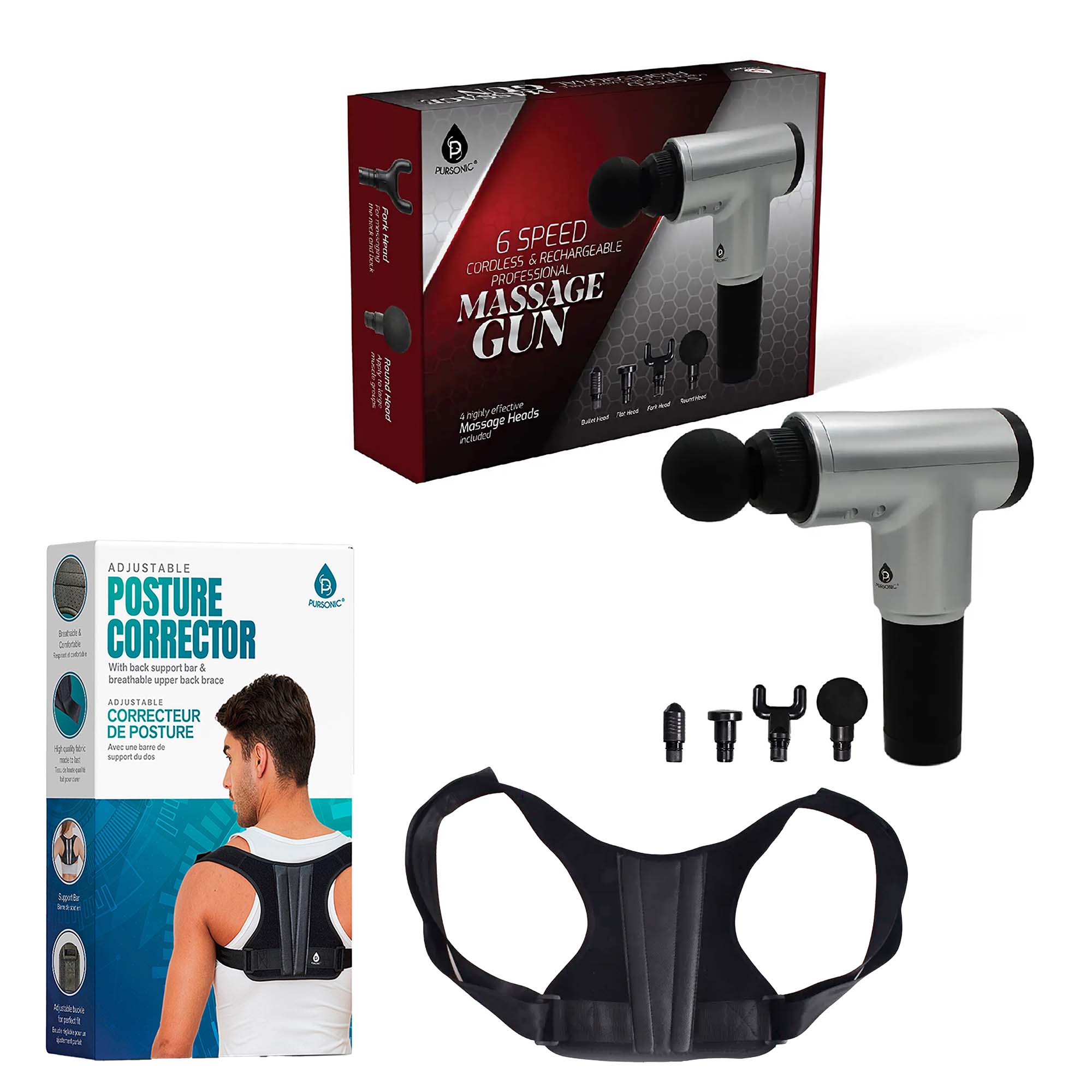 Ultimate Relaxation Bundle – Adjustable Posture Corrector & Professional Massage Gun $56.99