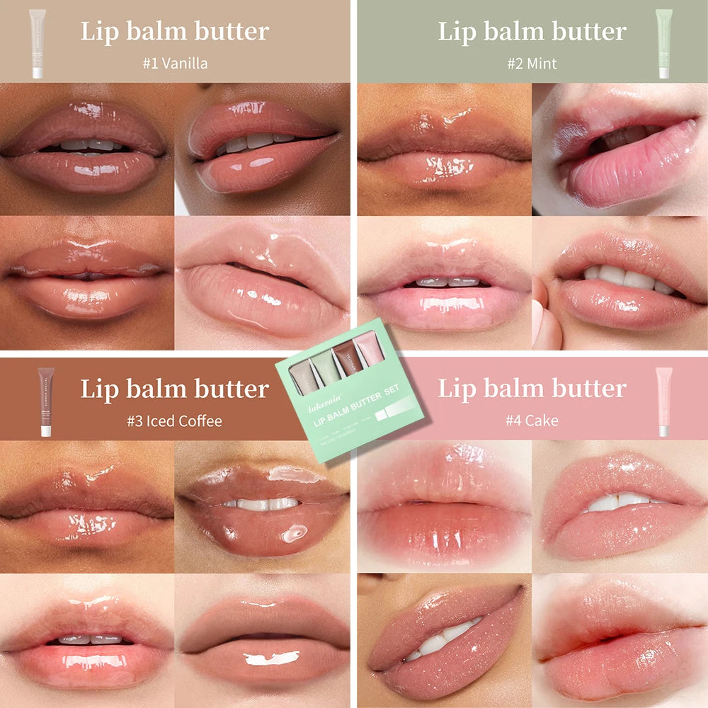 Lakerain Hydrating Lip Balm Set – 4‑Pack Gloss & Lip Oil Kit | Deep Moisturizing, Nourishing Shine, Long‑Lasting Lip Care $8.99