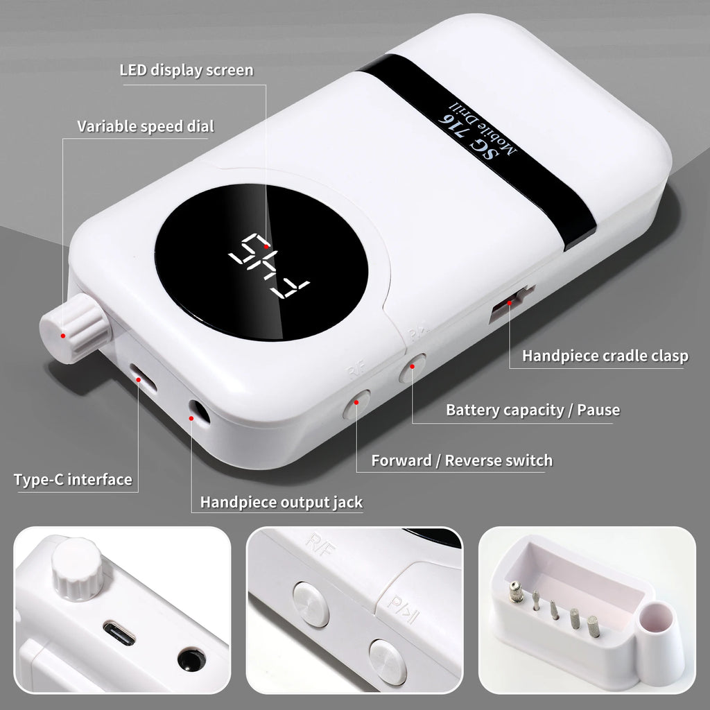 45,000 RPM Cordless Professional Nail Drill – LED Display, Low‑Noise Precision Sander for Salon‑Quality Manicures  $79.99