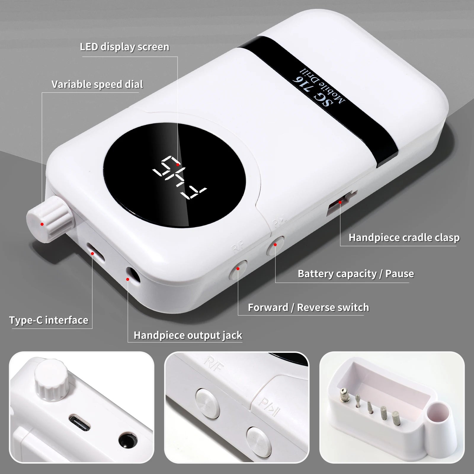 45,000 RPM Cordless Professional Nail Drill – LED Display, Low‑Noise Precision Sander for Salon‑Quality Manicures  $79.99