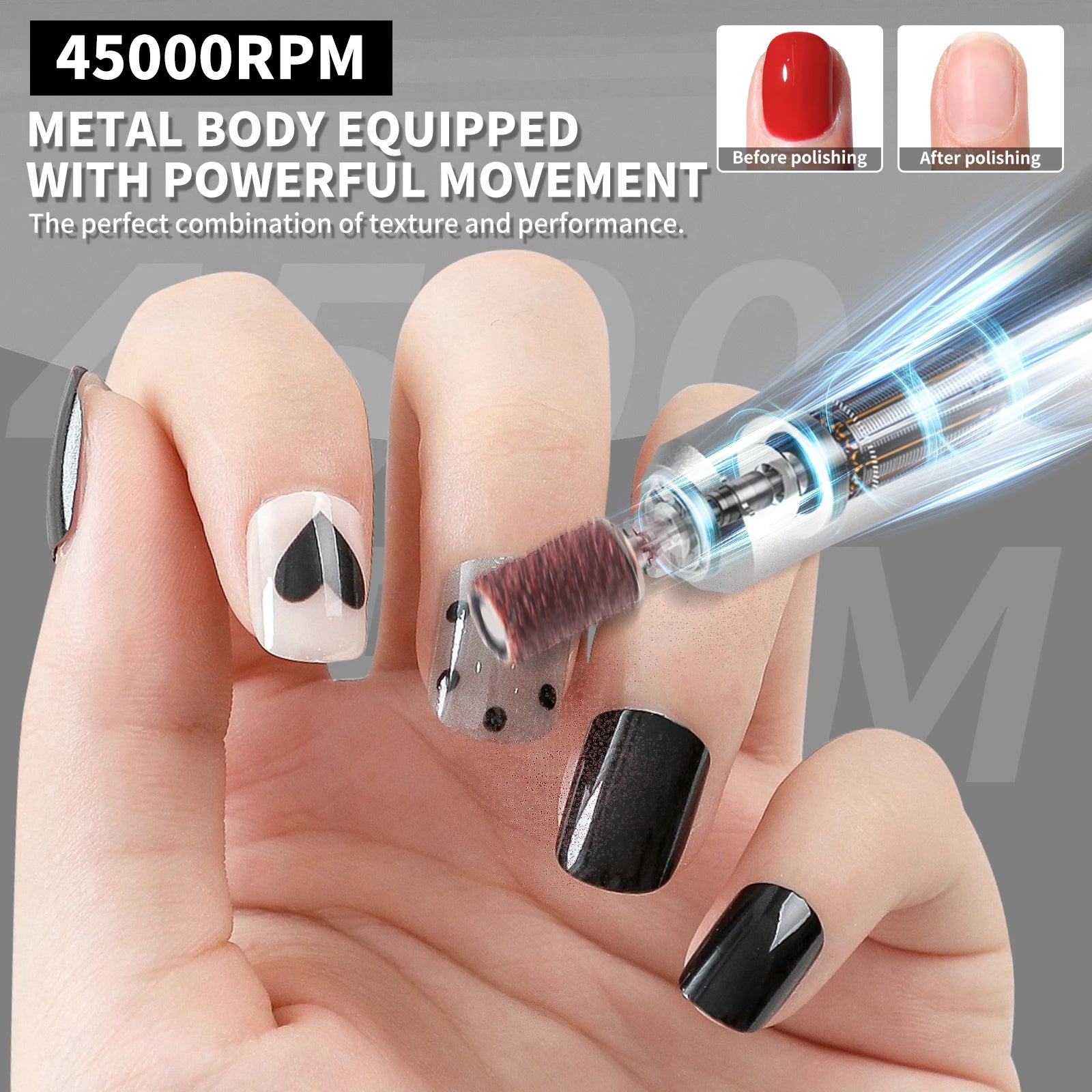 45,000 RPM Cordless Professional Nail Drill – LED Display, Low‑Noise Precision Sander for Salon‑Quality Manicures  $79.99
