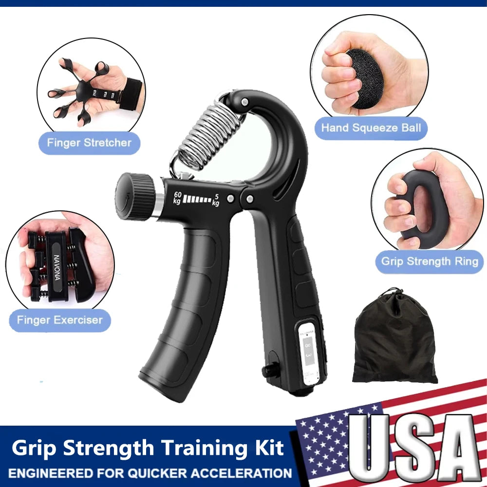 ProGrip™ 5‑Piece Heavy‑Duty Hand Strengthening Kit — Adjustable 10–60kg Gripper, Finger Trainer, Stress Ball & Forearm Ring  $18.99