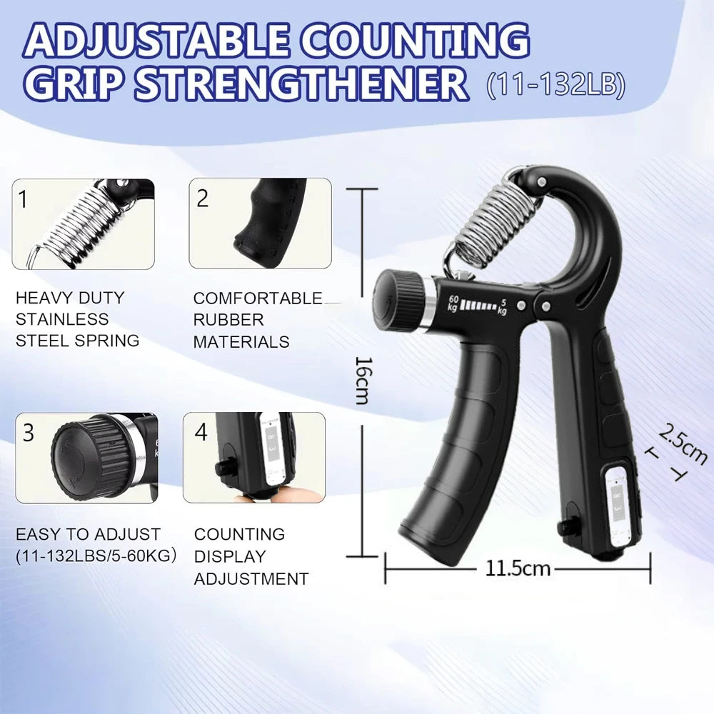 ProGrip™ 5‑Piece Heavy‑Duty Hand Strengthening Kit — Adjustable 10–60kg Gripper, Finger Trainer, Stress Ball & Forearm Ring  $18.99