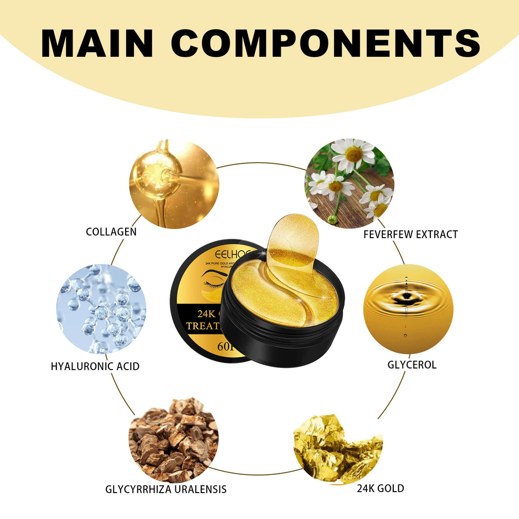 24K Gold Under‑Eye Mask (60, 120, & 180PCS) — Anti‑Dark Circles, Puffiness Reduction & Deep Hydration Eye Patches $12.99-$24.99